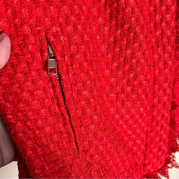 BB Dakota Feeling Fancy Red Tweed Zip Front Collarless Jacket Blazer Size Small - Picture 8 of 12